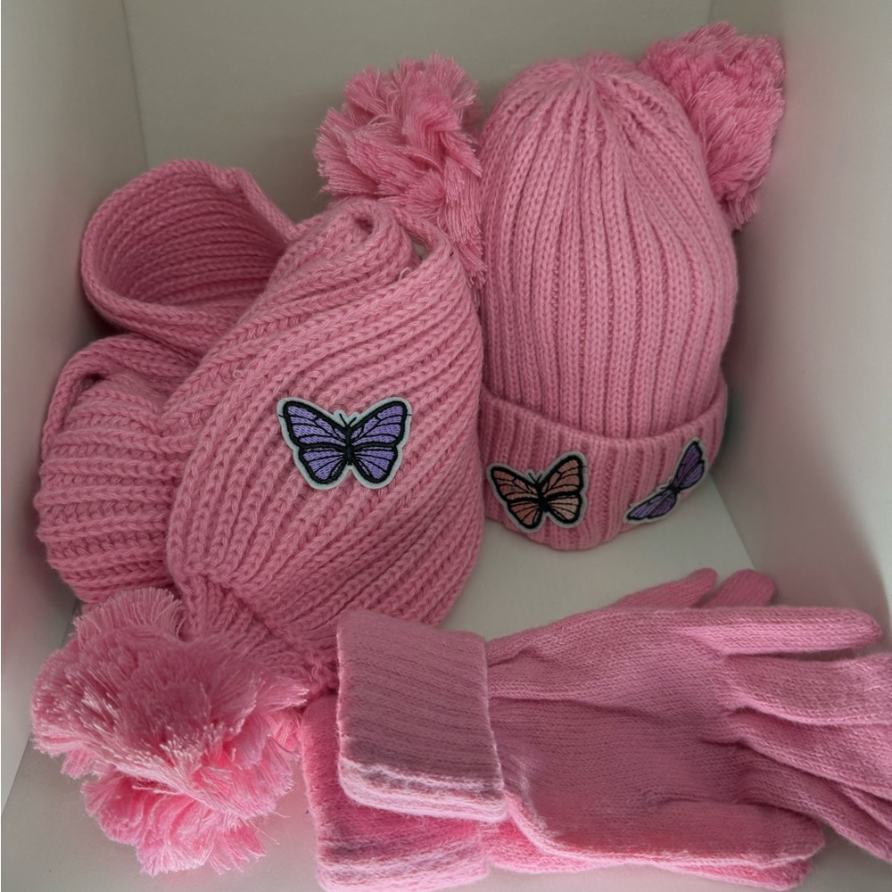 Charming Pink Butterfly Kids Hat Set
